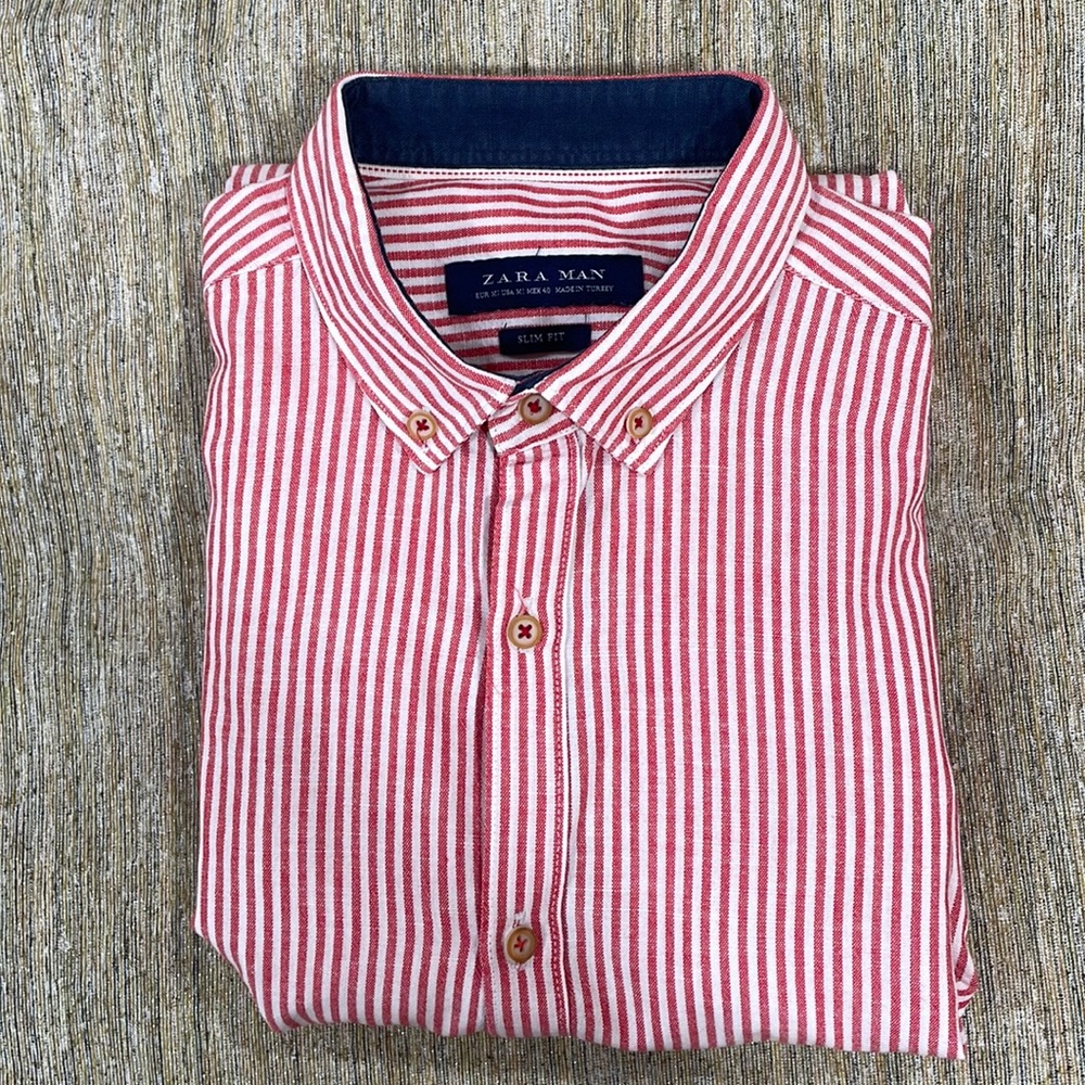 Red Zara mens button down shirt